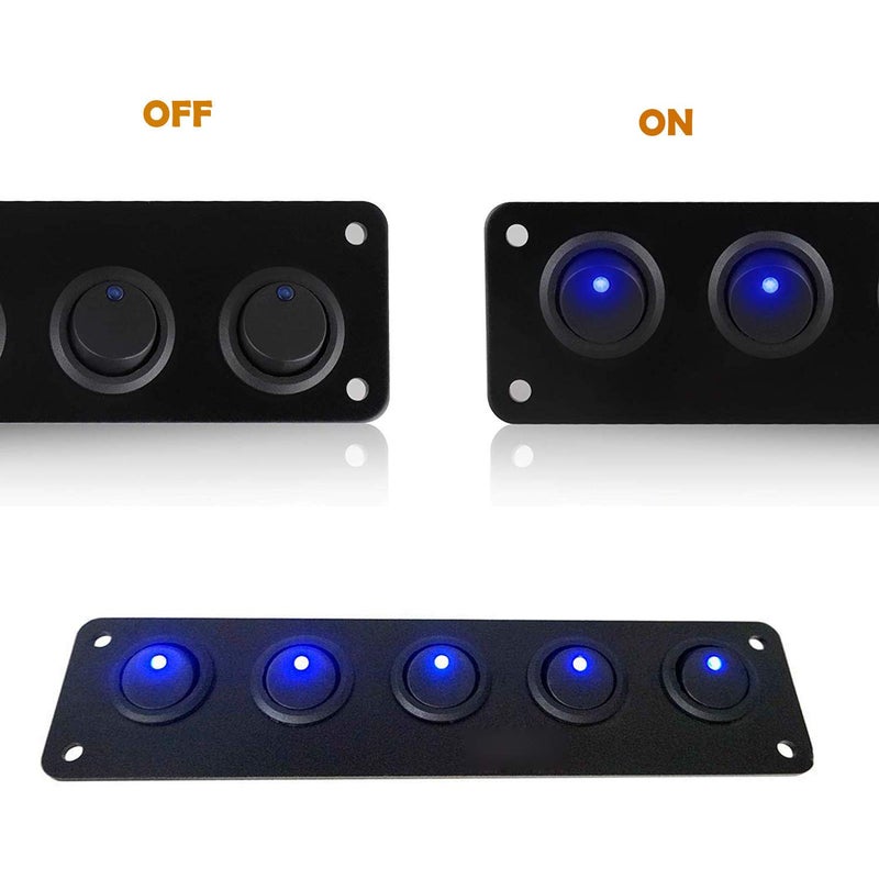 VonSom 12V Rocker Switch Panel Circuit Breaker Waterproof 5 Gang 3 Pin On/Off Toggle LED Switches for RV Marine Car Vehicle Trailer Truck SUV Boat RV Ship DC 12V/24V 20A - Image 2